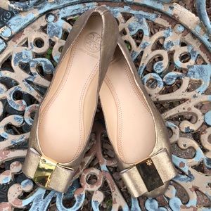 Tory Burch Gold Metallic Bow Flats